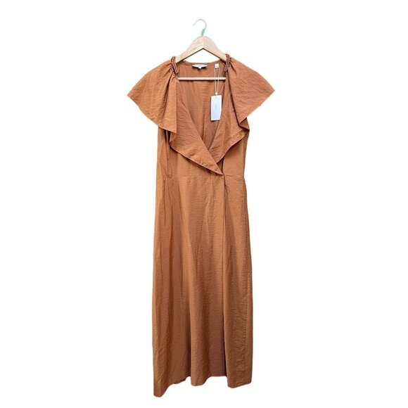 Vince NWT Braid Trim Flutter Sleeve Wrap Dress Copper Rust Medium - Picture 4 of 8
